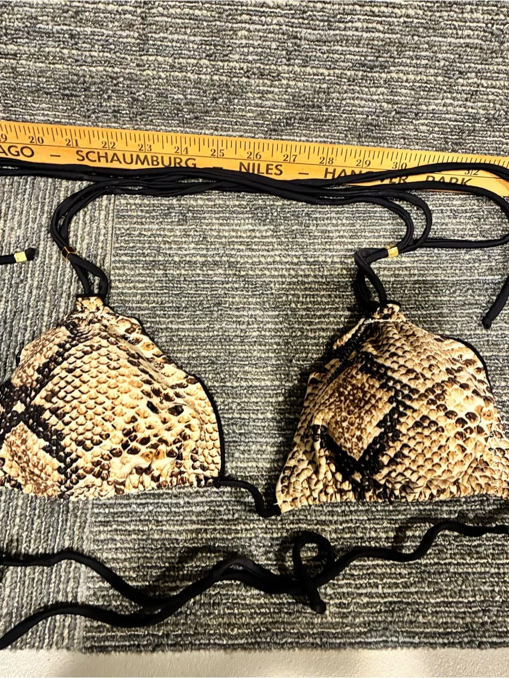 VIX Snake-Print Triangle Bikini Set in Tan and Black Sz Top L, Sz Bottom M
